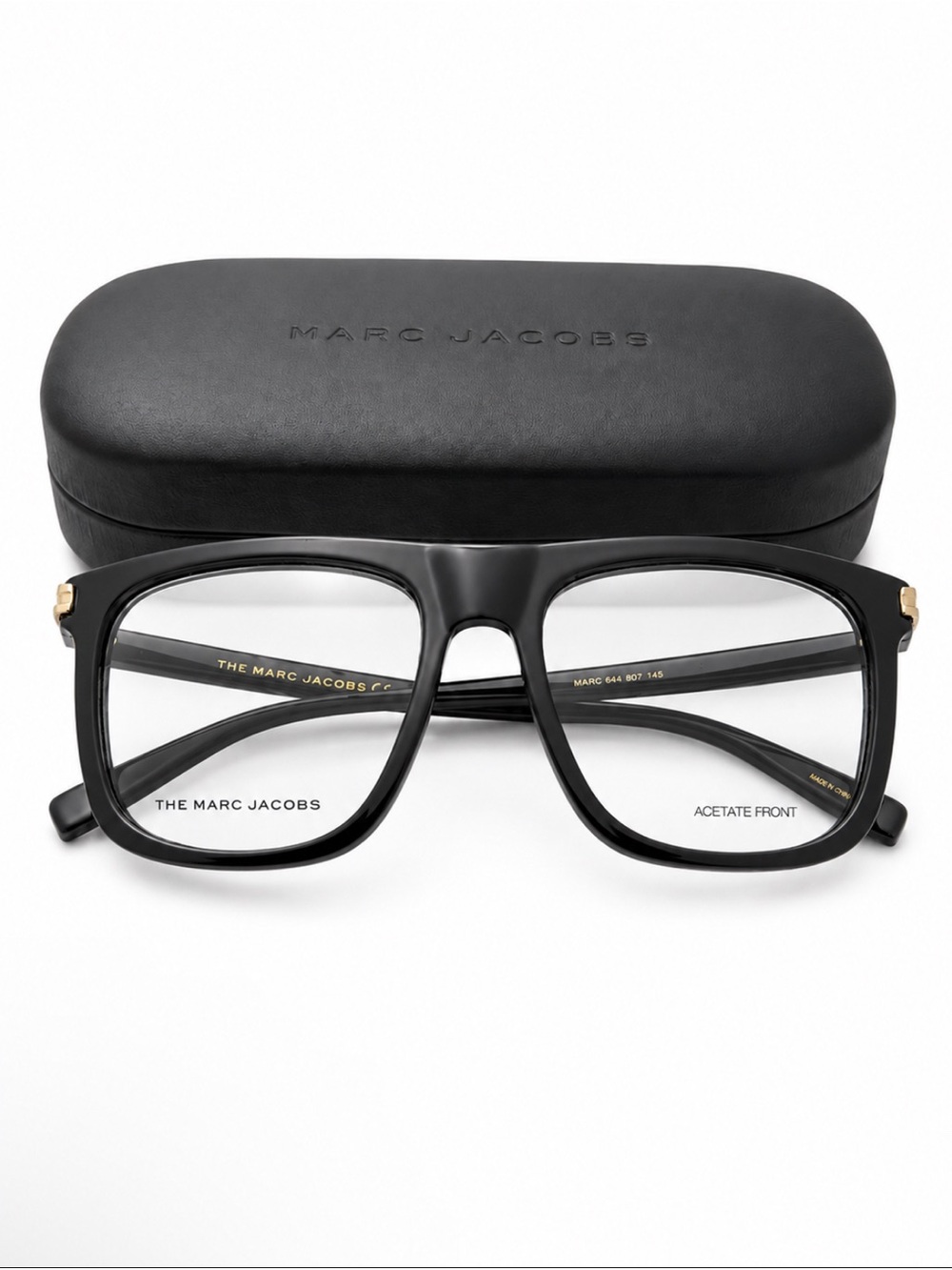NEW Marc Jacobs Black Square Acetate Eyeglasses with Gold Accents
